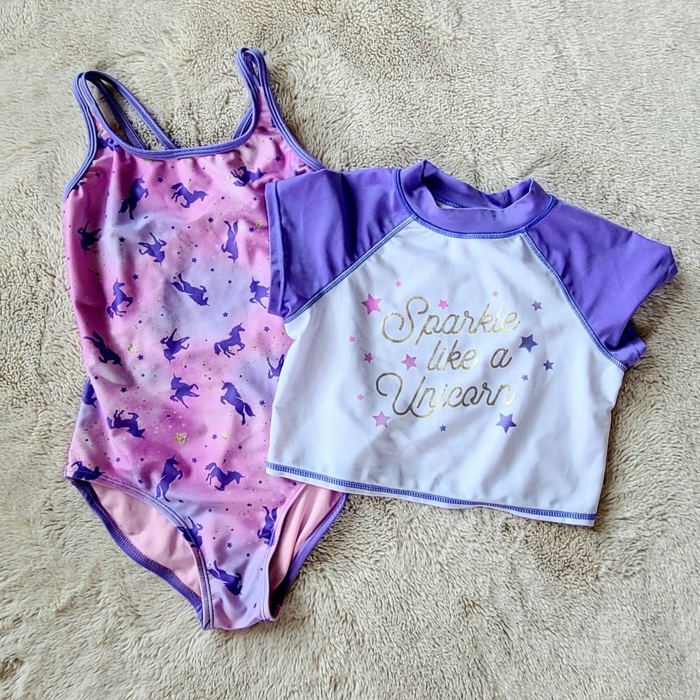 Girls 2-Piece Unicorn Stars Swim Set, Purple | Cat & Jack | Size Medium